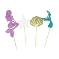 Glittery mermaid princess cupcake toppers with purple silhouette, starfish, and shell shapes - Starfish Shell Tail Mermaid Style