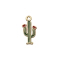 Gold-plated cactus enamel pendant accessory with green finish and red flower accent - Green Cactus (9913)