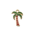 Golden palm tree pendant with green enamel leaves and reddish brown trunk charm - Green Beach Palm (9912)