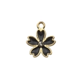 Golden cherry blossom charm with black enamel petals and a central diamond accent - Black Enamel Rhinestone Cherry Blossom (11905)