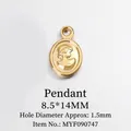 Oval gold coin pendant with portrait relief for jewelry making, size 8.5x14mm - 8.5x14mm