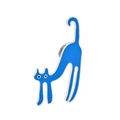 Spilla artistica a gatto in smalto blu in posa di stretching con chiusura a farfalla - Blu