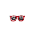 Broche lunettes de soleil rouges avec bordure argentée et texte Cool Stuff sur blanc - Sunglasses Style (C1096-1)