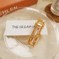 Rectangle hair clip in transparent resin with gold foil fragments and metal grip - Gold Foil - Square