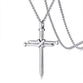 Collana da uomo con ciondolo a croce di chiodi in acciaio al titanio lucido argento - Croce a Chiodo + Catena in Acciaio Inossidabile / Argento