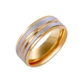 Polished titanium steel ring with gold and silver two-tone brushed finish for men - US 10 / Gold
