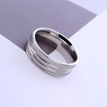 Brushed titanium steel ring for men featuring parallel polished grooves and silver finish - US 6 / Silver