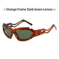 Lunettes de soleil punk Y2K avec monture orange translucide et verres vert foncé style futuriste - Monture Orange Verres Vert Foncé