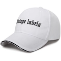Berretto da baseball bianco alla moda con ricamo Vintage Labels e nastro decorativo sulla visiera - Regolabile / Bianco