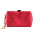 Rote Abendtasche aus Satin mit Kreuzfalten und modischen goldenen Metallfransen - Rot