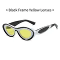 Oval vintage sunglasses with black and white contrast frame and bright yellow lenses - Black White Frame Yellow Lens