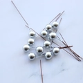 Silver metallic 10mm artificial berries on brown wire stems for Christmas DIY crafts and decor - Silver