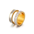 Set de anillos de acero de titanio dorado con incrustación de concha gris y circonitas - US 7 / Dorado