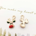 Golden Christmas reindeer charms with red nose and green ear details for DIY jewelry - 8867-Reindeer 11x17mm