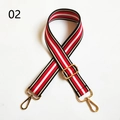 Detail of adjustable wide shoulder strap with red white and black stripes and gold hooks - Red White Black Vertical Stripes (02)