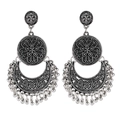 Orecchini bohémien retrò argento luna traforata con incisioni di sole e stelle - Argento Antico (10670)