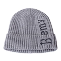 Graue Strickmütze für Winter mit Beany-Buchstaben-Stickerei und geripptem Umschlagdesign - Einheitsgröße(Fleece gefüttert) / Hellgrau