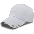 White wool baseball cap with silver metal rings and breathable twill texture - Adjustable / White