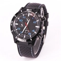 Men's black sport watch with silicone strap and racing car dashboard dial design - Light Blue