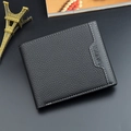 Herren-Bifold-Brieftasche aus schwarzem Litschi-Leder mit kontrastierenden weißen Nähten - Schwarz