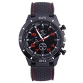 Men's sports watch with black casing, red accents, and silicone strap with red stitching - Red