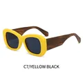 Modern oversized yellow frame sunglasses with dark grey lenses and faux bamboo temples - Yellow Frame Grey Lens
