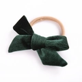 Soft nylon baby headband with dark green velvet bow and nude elastic band - Dark Green