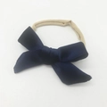 Soft velvet baby bow headband in deep blue with beige elastic nylon strap - Navy Blue