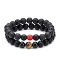 8mm tiger eye stone and matte black beads friendship bracelet set for couples - Lava Rock & Matte with Red & Tiger Eye Set (Style 12)
