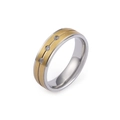 Anello di coppia in acciaio inossidabile bicolore satinato con tre cristalli tondi - Donna (Intarsiato) (KR44382-K) / US 8