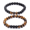Two-piece set of natural tiger eye and matte black stone beaded bracelets for couples - Tiger Eye Onyx Contrast Double Bracelet Style (11)
