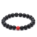 Vulkangestein-Armband mit mattschwarzen Perlen und roten Türkis-Akzenten für Herren - Roter Texturstein Lava Stil (4)