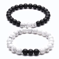 Lava stone and white marble beaded couple bracelets set with matte black and white finish - Black And White Contrast Double Bracelet Style (12)