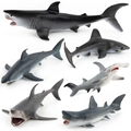 Set of 6 realistic shark toy figures for children including Great White and Hammerhead - Marine Biological Shark Model Assorted Pack