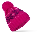 Bonnet en tricot d'hiver à motif flocon rose rouge avec pompon moelleux au sommet - Rouge rose avec pompon rouge rose
