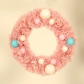 Pink macaron Christmas wreath with colorful PVC ornaments and pastel berry accents - 40CM