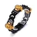 Pulsera para hombre en negro mate con cabeza de Buda dorada e incrustaciones de cristal - Oro Negro (KB105603-K)