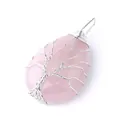 Handcrafted tree of life rose quartz teardrop pendant with silver wire wrapping - Pendant Only / Rose Quartz Silver