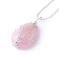 Silver wire-wrapped natural rose quartz teardrop pendant necklace for women jewelry - Rose Quartz Silver Necklace
