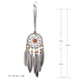 Handmade gray dream catcher car pendant with feathers and wood flower decoration, 32cm long - B0054 Gray 8cm