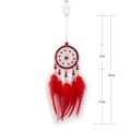 Handmade red dream catcher car ornament with feathers and beads, 7cm diameter frame - B0051E Red 8cm