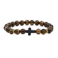 Bracciale di perline in occhio di tigre e turchese rosso con croce nera e distanziatori oro - Occhio di tigre