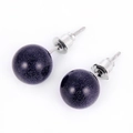 Detail of 10mm round blue sandstone stud earrings with silver-plated butterfly backs - Blue Sandstone