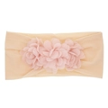 Elastic baby nylon headband featuring three small soft pink chiffon rabbit ear flowers - Beige