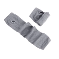 Detail view of grey knitted arm sleeves with thumb holes for outdoor sun protection - One Size / Light Gray