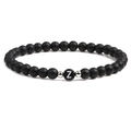 Detail of 6mm matte black stone beaded bracelet with silver bead and letter Z charm - Letter Z