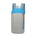 Lightweight grey and blue small backpack with a vertical front orange zipper pocket - Gray and Blue Pattern