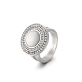 Anillo de doble halo de cristal con centro de nácar blanco y banda de acero plateado - US 7 / Color Plata (KR45652-K)