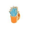 Spilla a forma di pianta grassa di cactus in metallo dorato con finitura in smalto - Pianta in vaso arancione blu-C1079-1