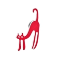 Dettaglio di una spilla a gatto in smalto rosso con design sagomato argento - Rosso